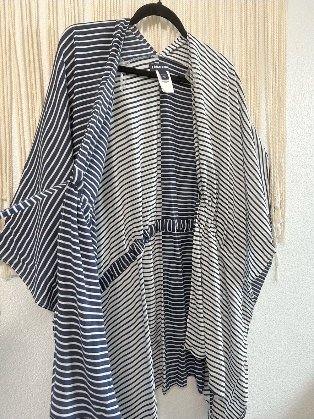 LANDS END Striped Kimono Cover-Up in Navy & White - Picture 8 of 10